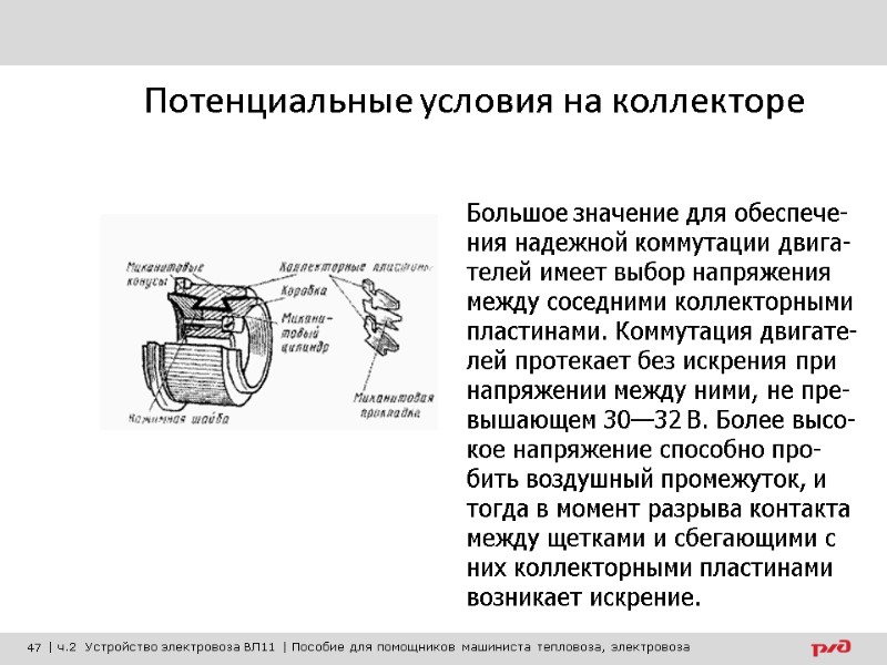 Потенциальные условия на коллекторе Большое значение для обеспече-ния надежной коммутации двига-телей имеет выбор напряжения